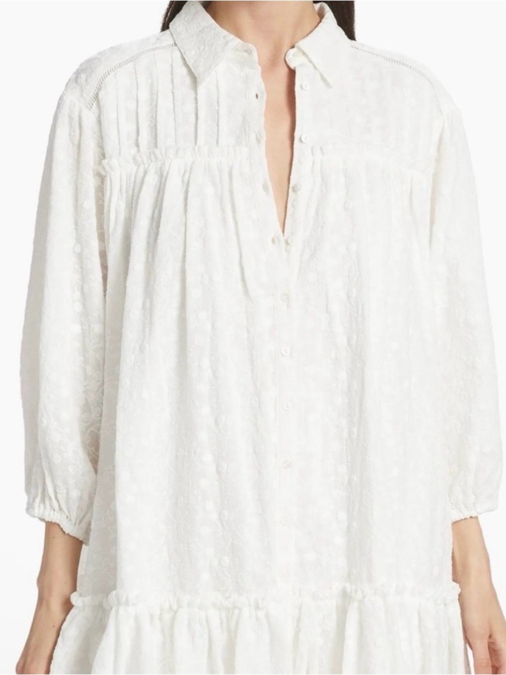 Line & Dot White Textured Ruffle Mini Dress - Picture 2 of 12